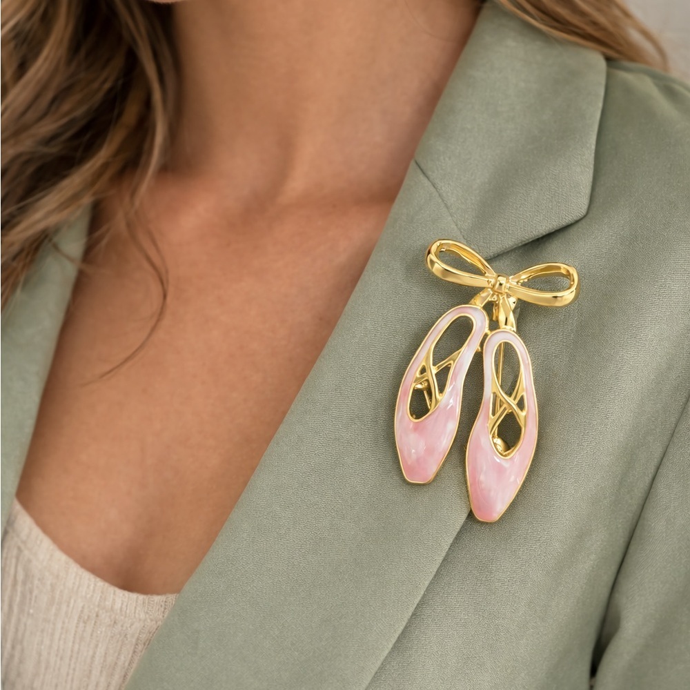 Charming Pink Ballet Shoe Brooch